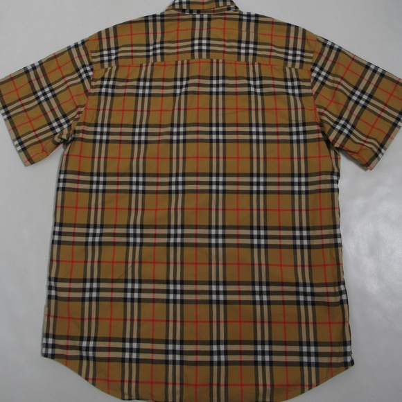 Burberry Men's Check Stretch Cotton Short Sleeve Shirt Archive Beige Size L - Picture 7 of 12
